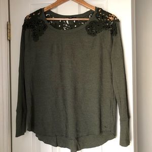 AEO Waffle Knit Long Sleeve Lace Shirt